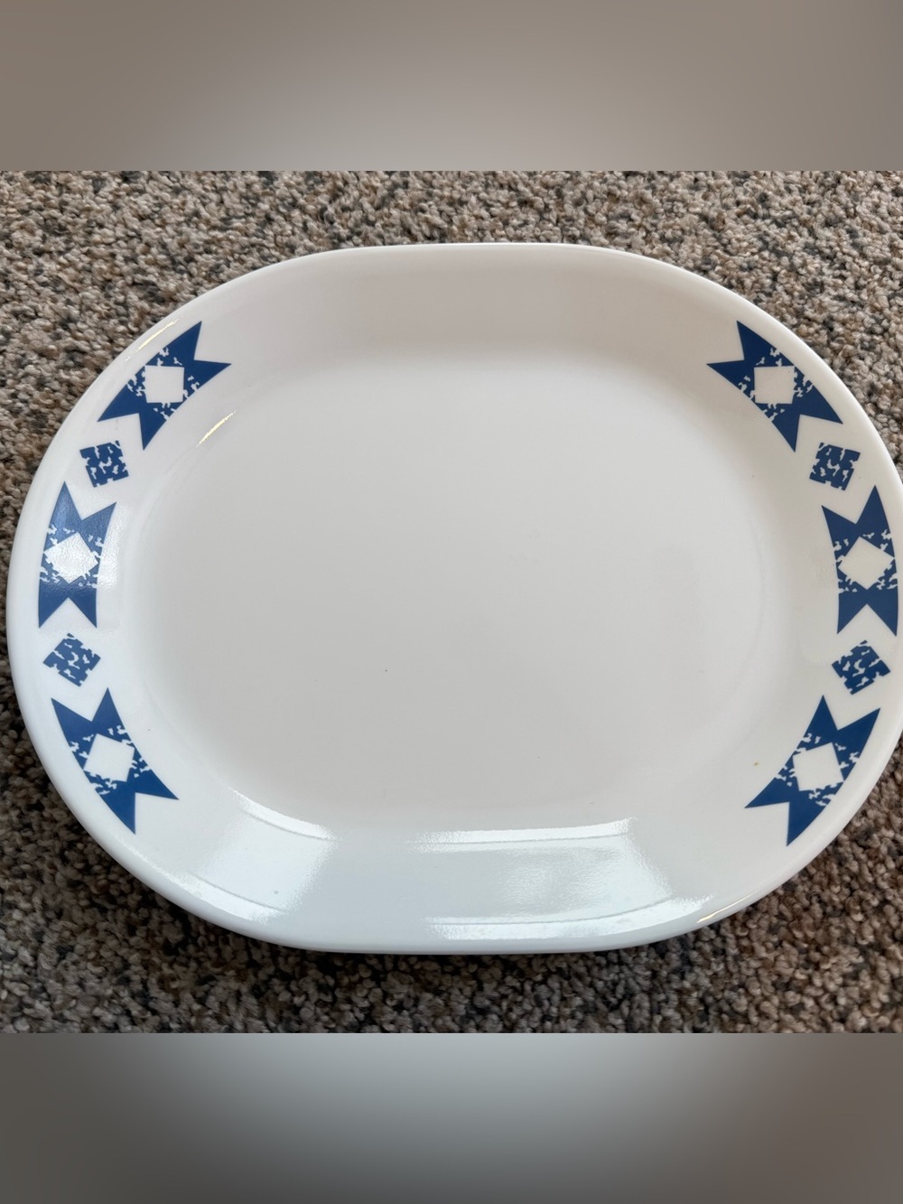 Big Corelle Blue Star Patchwork Quilt Dinnerware Oval Serving Platter 12X10in